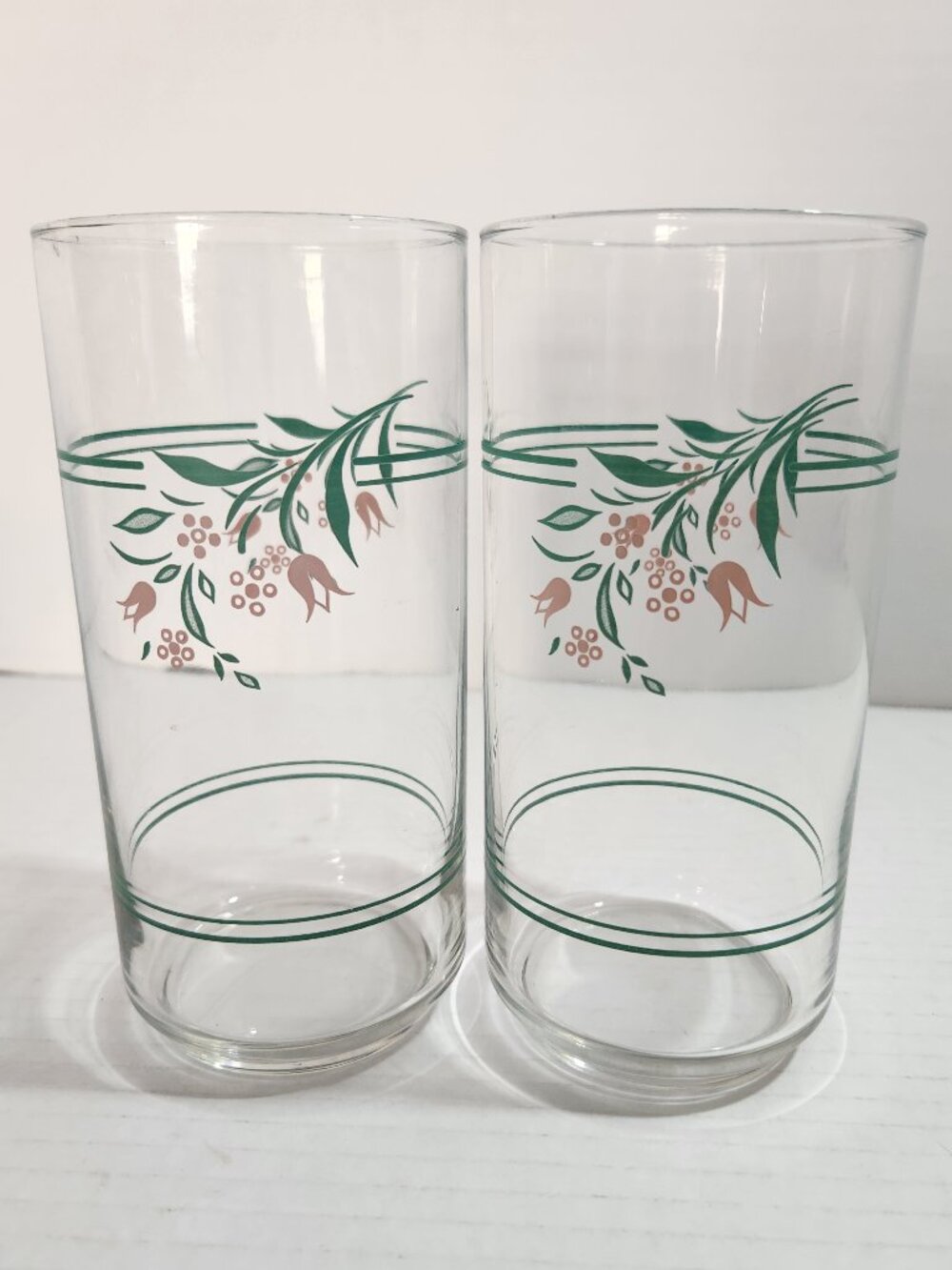 Vintage Corelle Rosemarie 16oz Glass Tumbler Set of 2 (Pink Tulips)